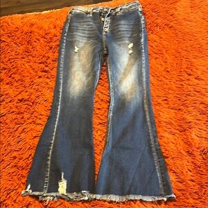 KanCan High Rise Flare Jeans with Vintage Distressing